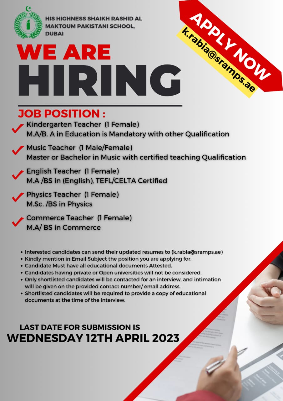 Careers His Highness Shaikh Rashid Al Maktoum Pakistani School Dubai